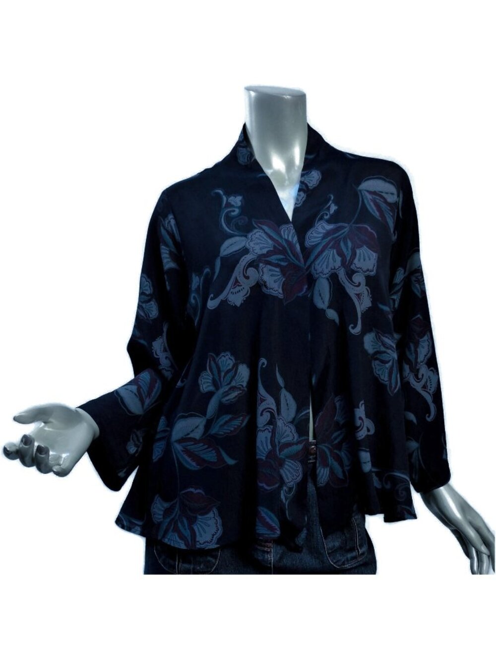 Hand Dyed Kavita 2 Diva Kimono Jacket S - M (fits 8-12) Floral Blue Purple Light